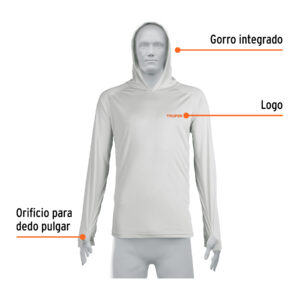 Playera protección solar, manga larga, con gorro, hombre, M - Imagen 3