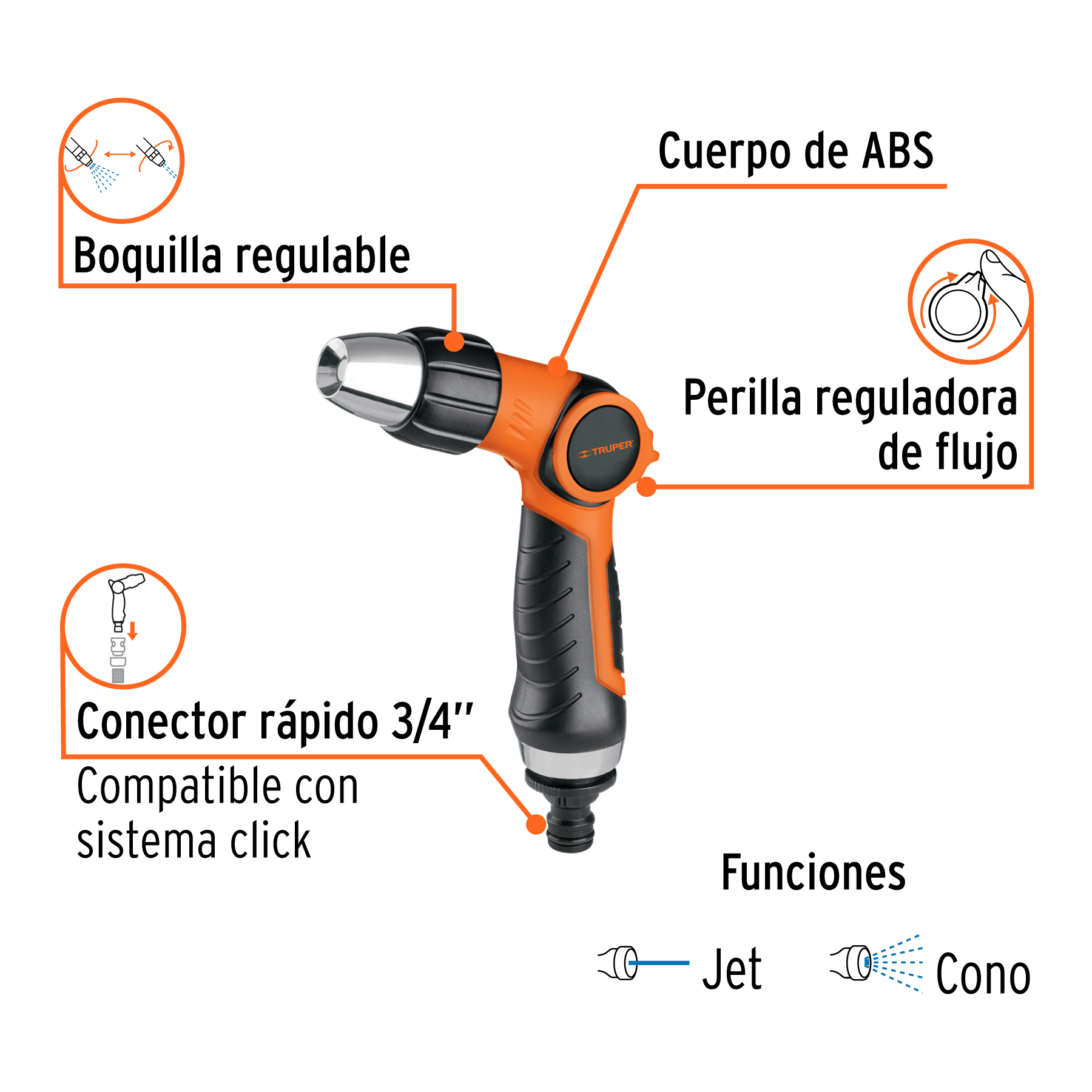 Pistola para riego 2 funciones plástica, boquilla regulable - Imagen 3