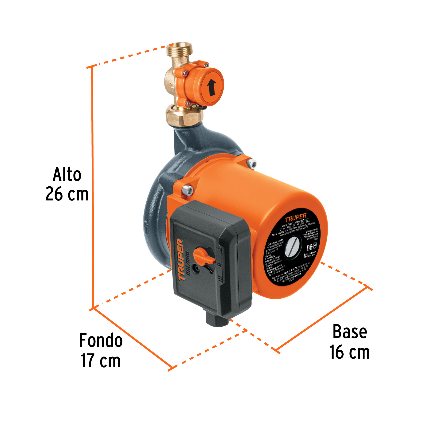 Bomba presurizadora 1/3 HP, con presión ajustable, TRUPER - Imagen 4