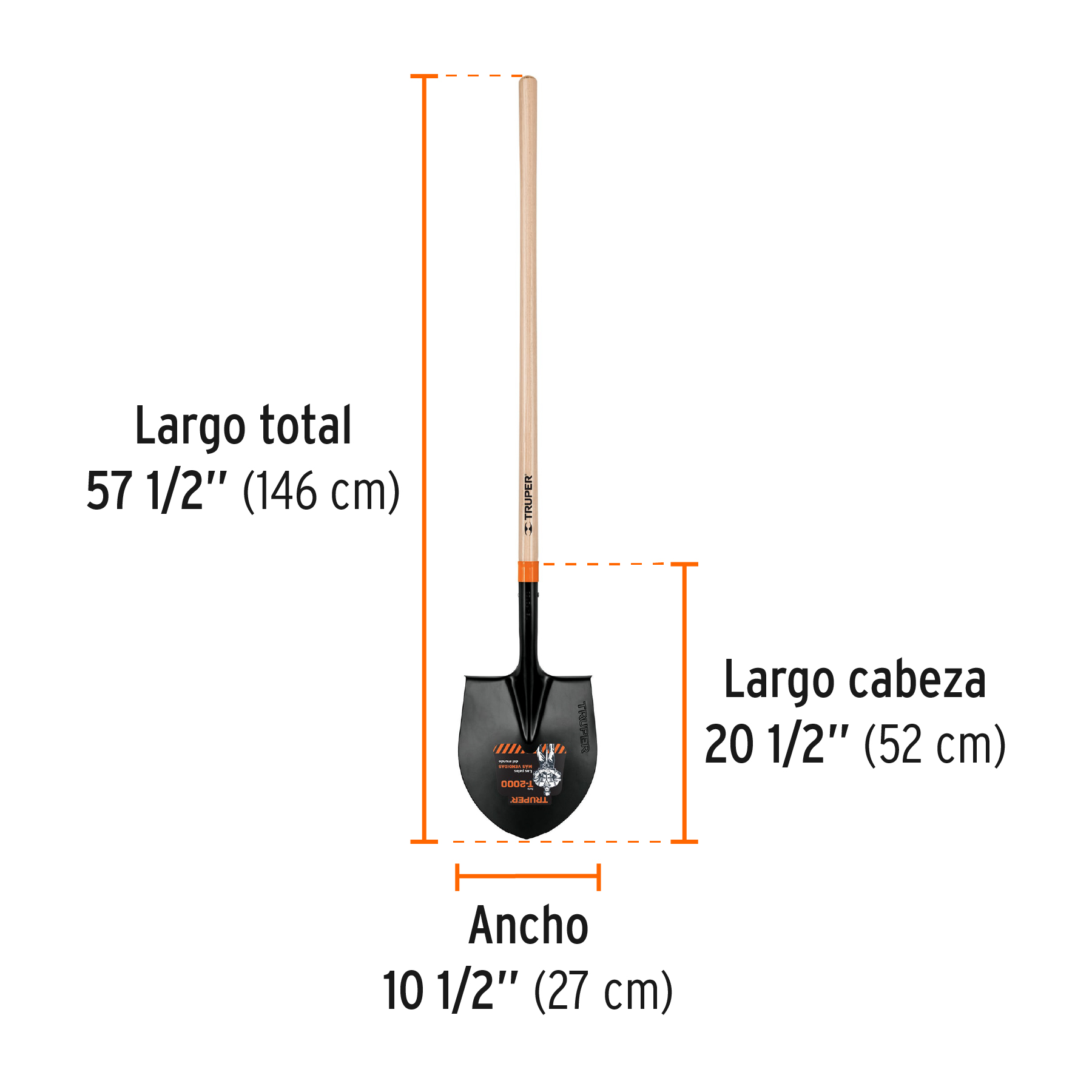 Pala redonda # 4 T-2000, mango largo 45', TRUPER - Imagen 4