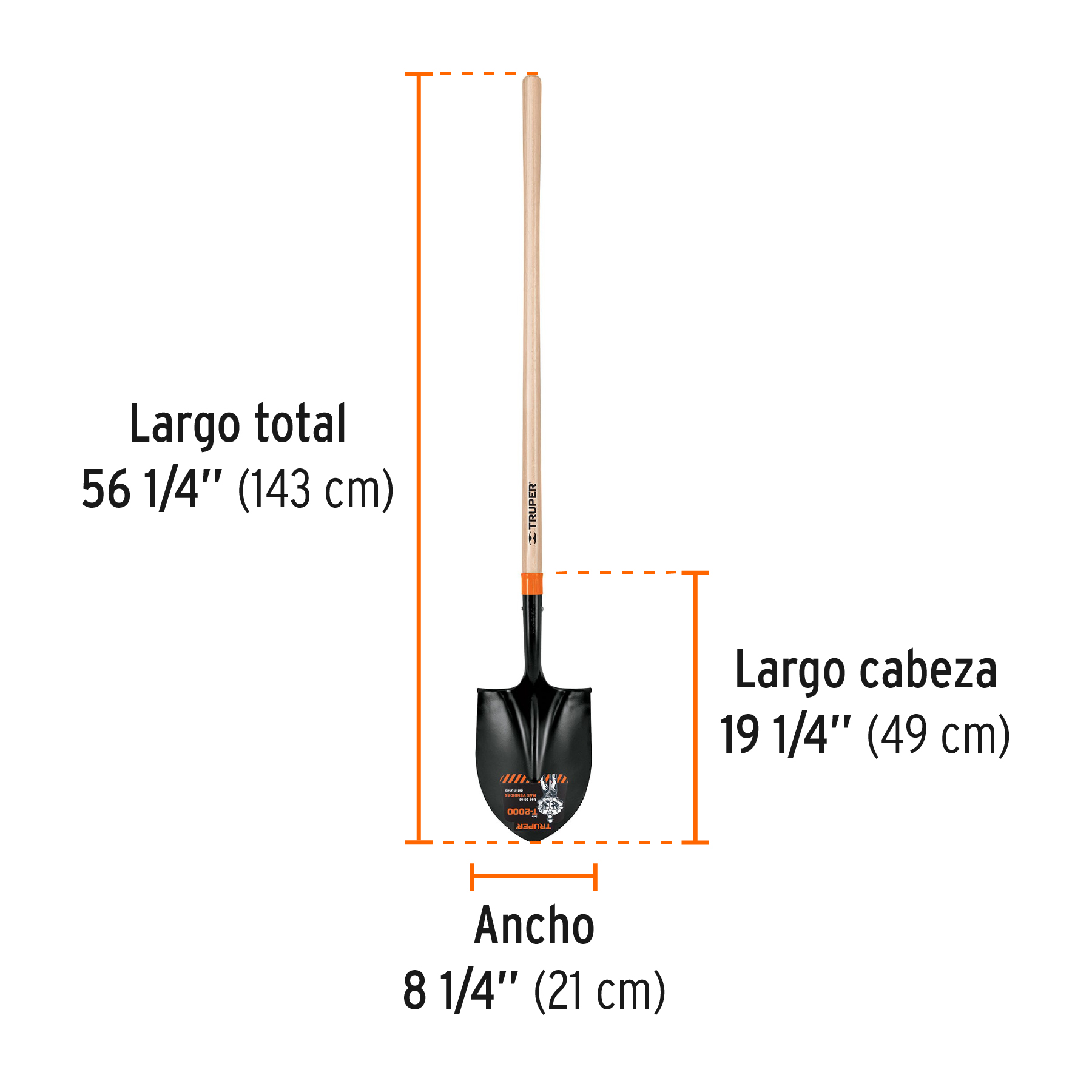 Pala redonda T-2000, mango largo 45', TRUPER - Imagen 4