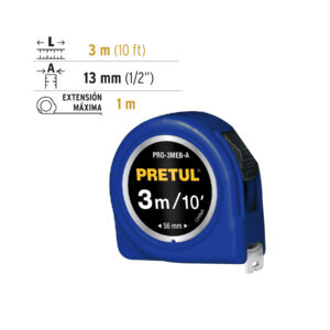 Flexómetro azul 3 m cinta 13 mm, en tarjeta, PRETUL - Imagen 4