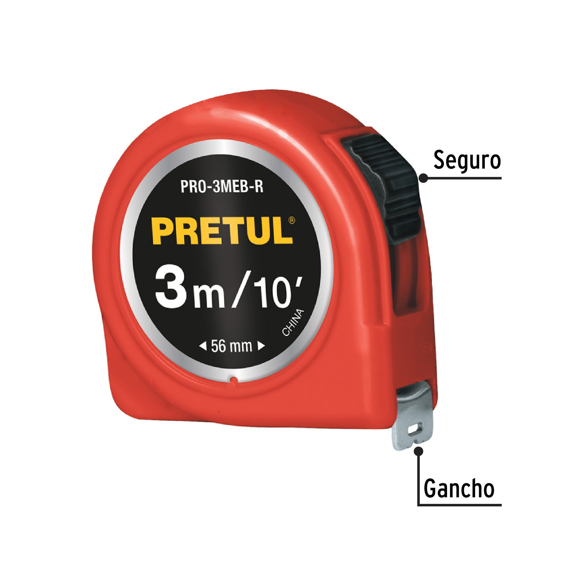 Flexómetro rojo 3 m cinta 13 mm, en tarjeta, PRETUL - Imagen 3
