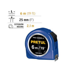 Flexómetro azul 6 m cinta 25 mm, en tarjeta, PRETUL - Imagen 4