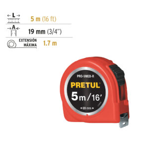 Flexómetro rojo 5 m cinta 19 mm, en tarjeta, PRETUL - Imagen 4