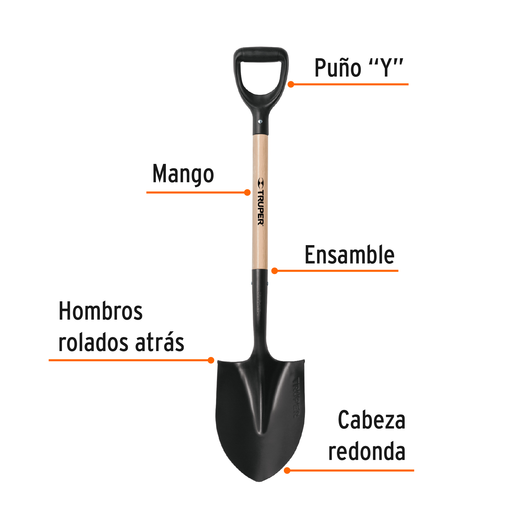 Pala redonda T-1000, puño 'Y', TRUPER - Imagen 3