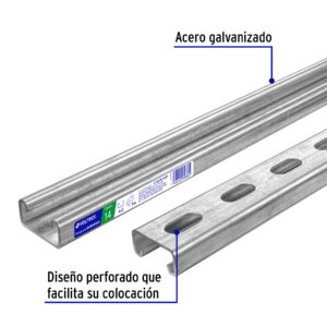 Perfil monocanal perforado de 3 m, 4 x 2 cm cal. 14, VOLTECK - Imagen 3