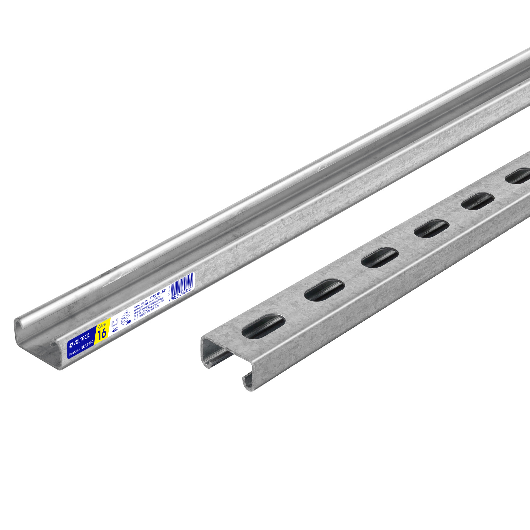 Perfil monocanal perforado de 3 m, 4 x 2 cm cal. 16, VOLTECK - Imagen 2