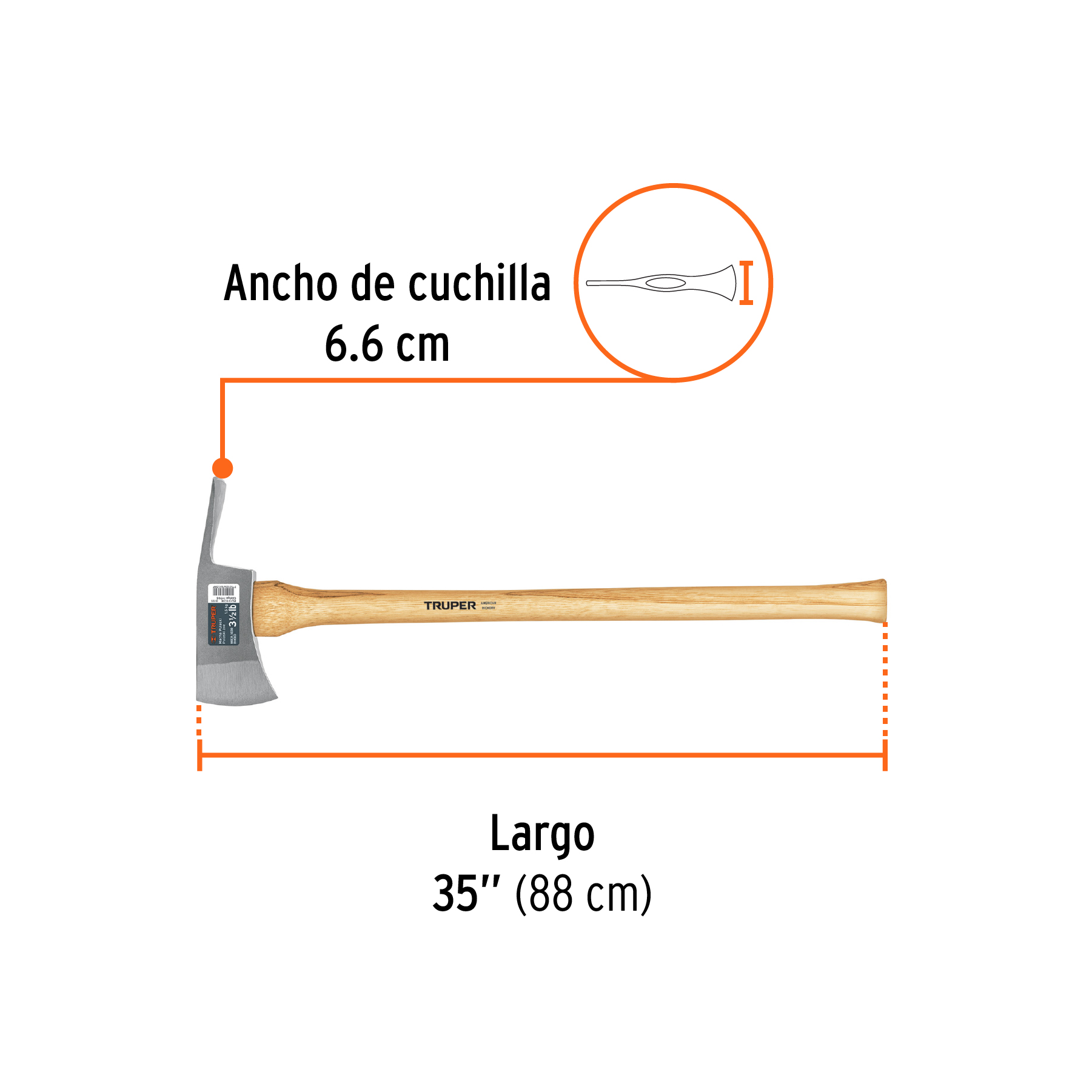 Hacha Pulaski 3-1/2 lb, mango de hickory 35', TRUPER - Imagen 4