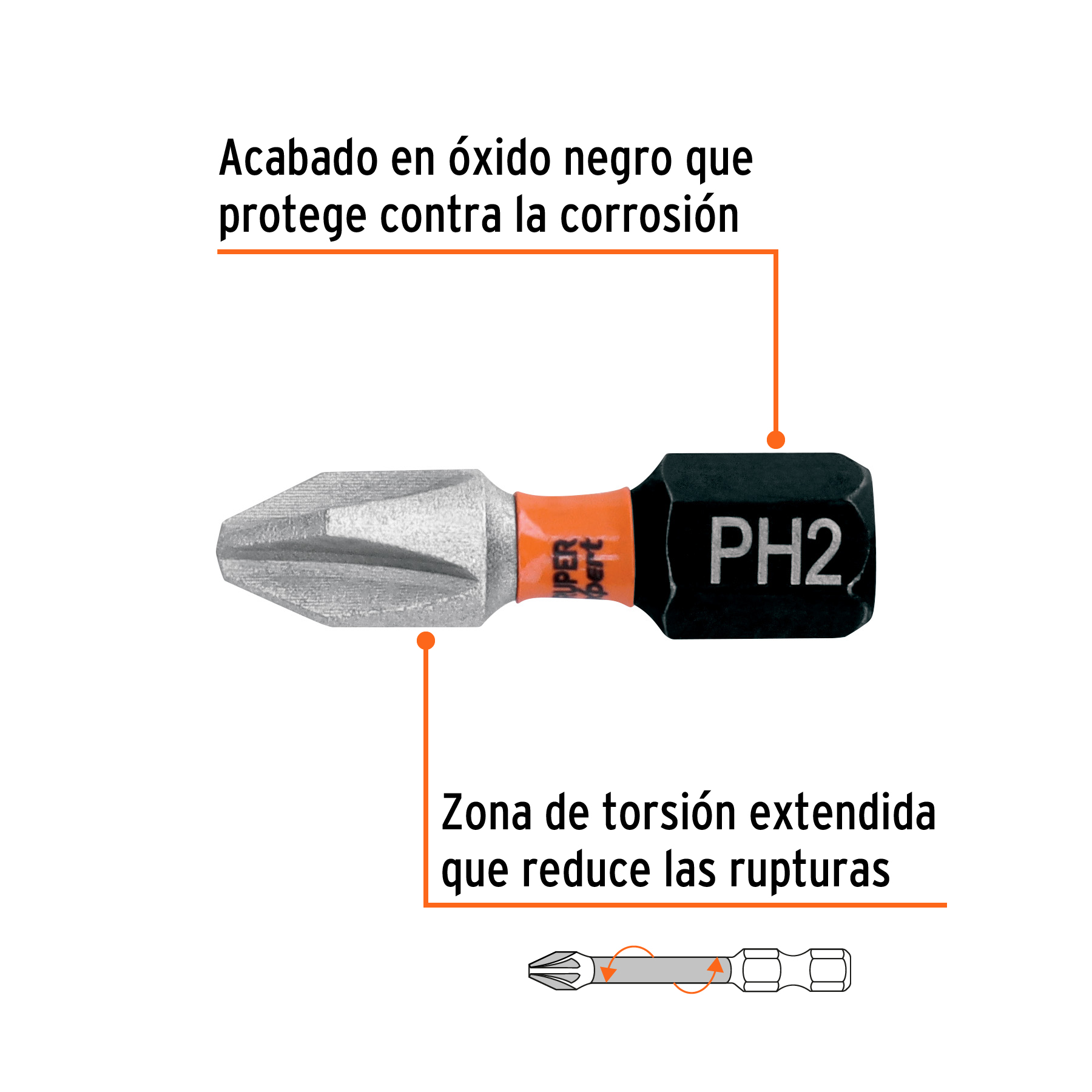 Estuche con 5 puntas de cruz PH2 de impacto largo 1' - Imagen 4