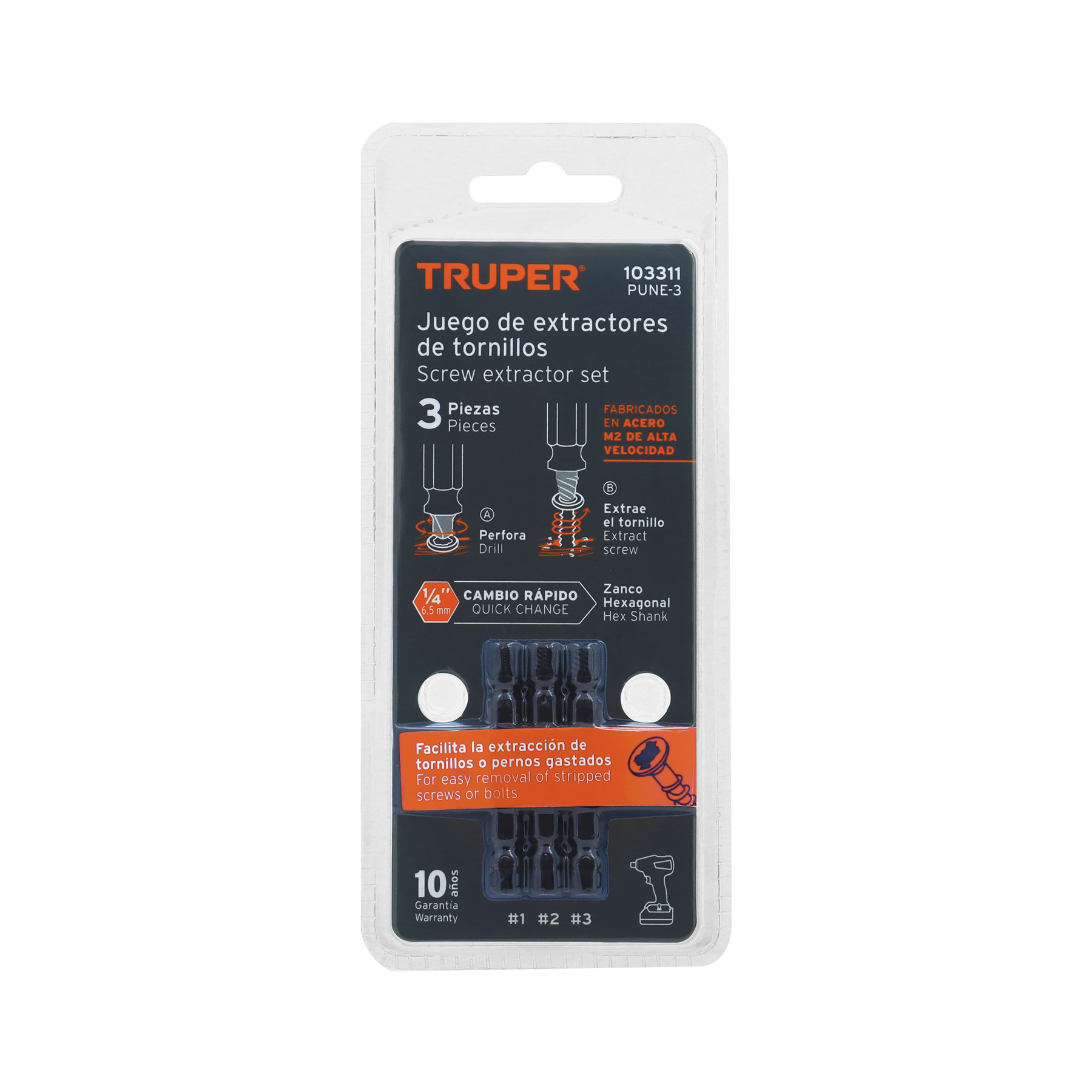 Blíster con 3 puntas extractoras de tornillos, TRUPER - Imagen 6