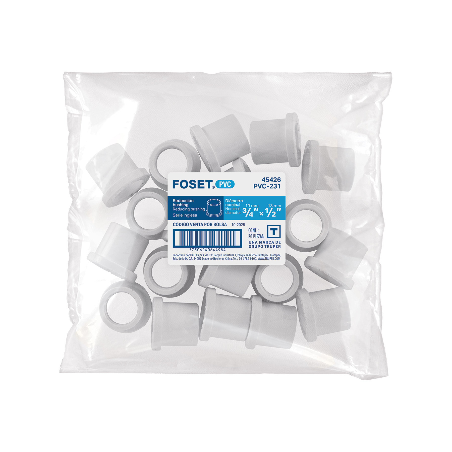 Reducción bushing de PVC 3/4 x 1/2', FOSET - Imagen 4