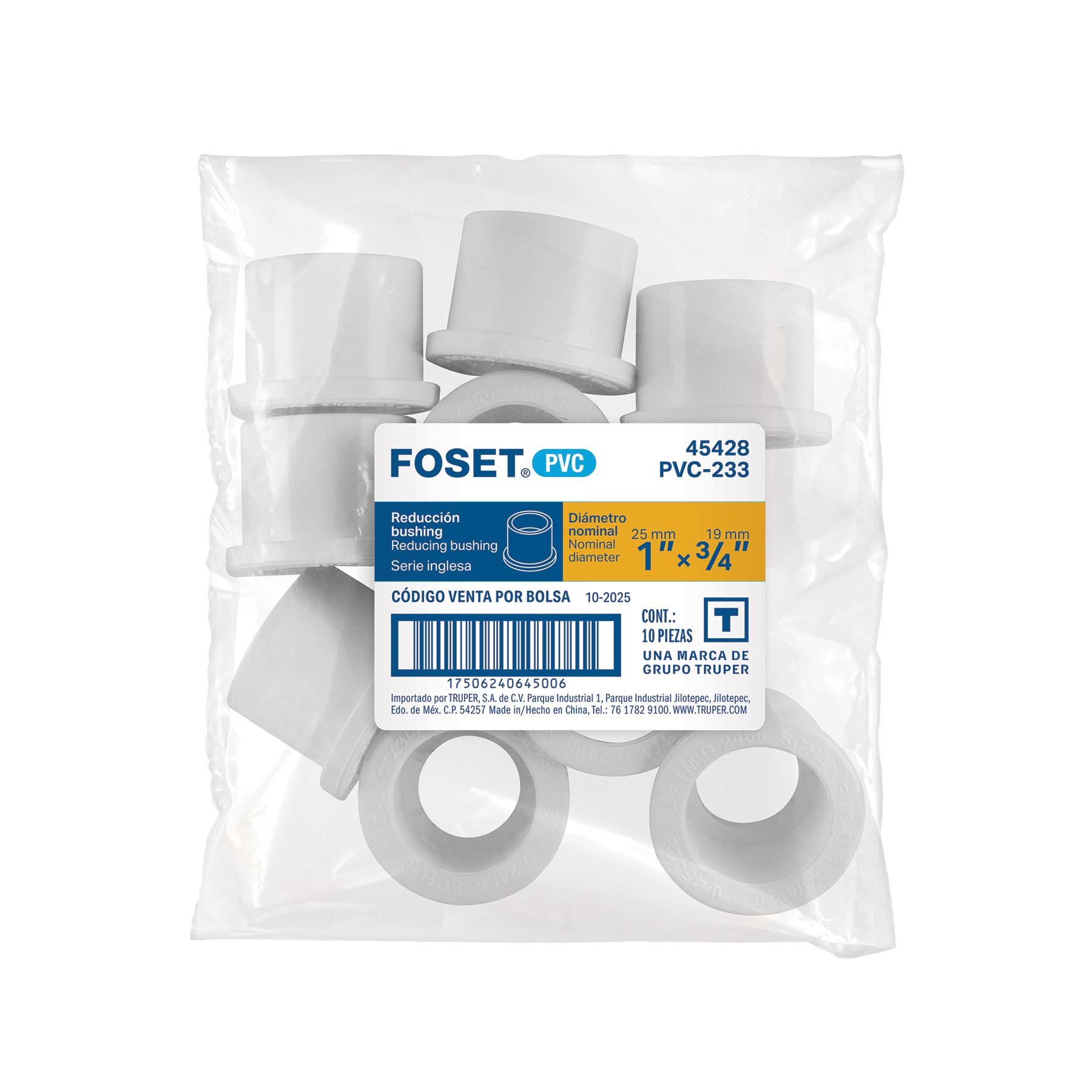 Reducción bushing de PVC 1x 3/4', FOSET - Imagen 4