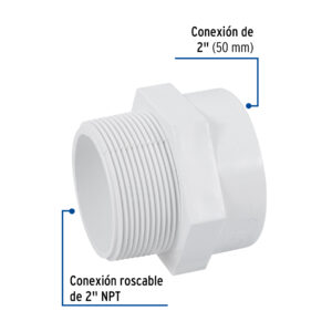 Adaptador macho de PVC de 2', FOSET - Imagen 3