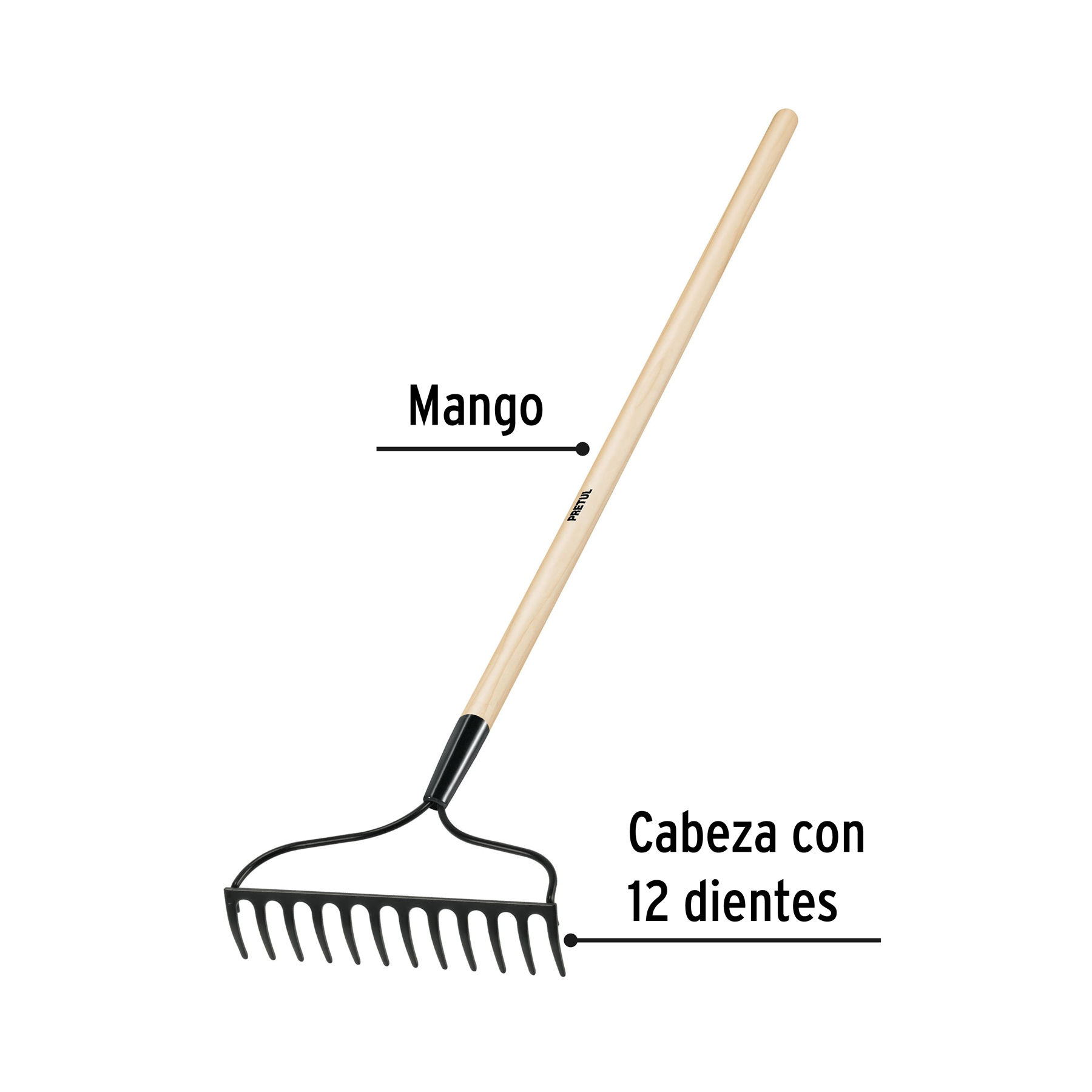 Rastrillo jardinero, 12 dientes, PRETUL - Imagen 3