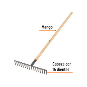 Rastrillo recto de 16 dientes, mango de 60', TRUPER - Imagen 3