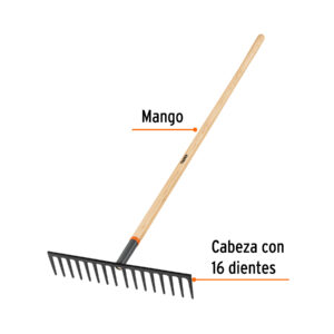 Rastrillo recto reforzado, 16 dientes, mango de 60', TRUPER - Imagen 3