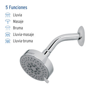 Regadera cromo 4'con 5 funciones, con brazo, FOSET ELEMENT - Imagen 3