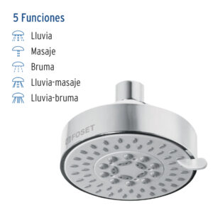 Regadera cromo 4'con 5 funciones, sin brazo, FOSET ELEMENT - Imagen 3