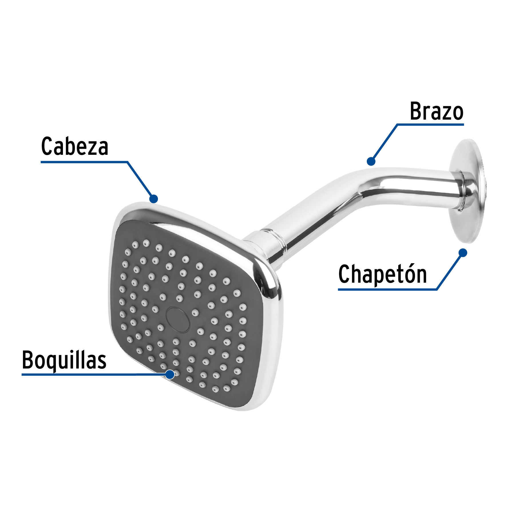 Regadera cuadrada 3-3/4' brazo y chapetón de acero, BASIC - Imagen 6