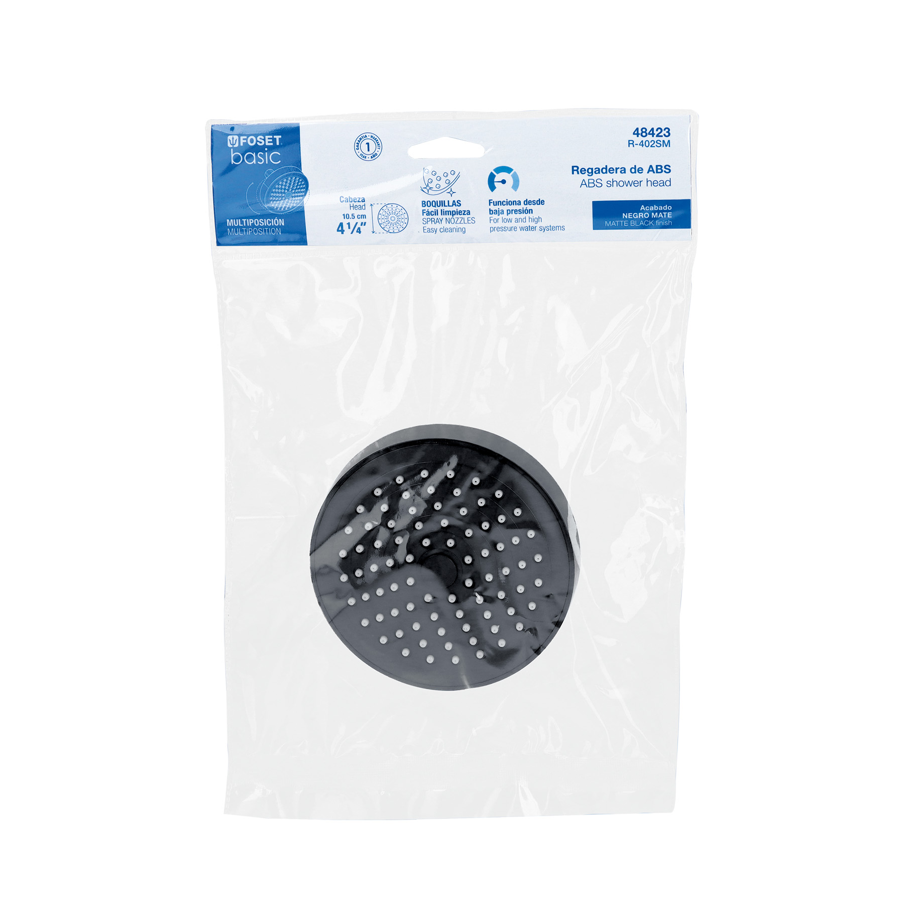 Regadera redonda de ABS 4-1/4' sin brazo, negro, BASIC - Imagen 8
