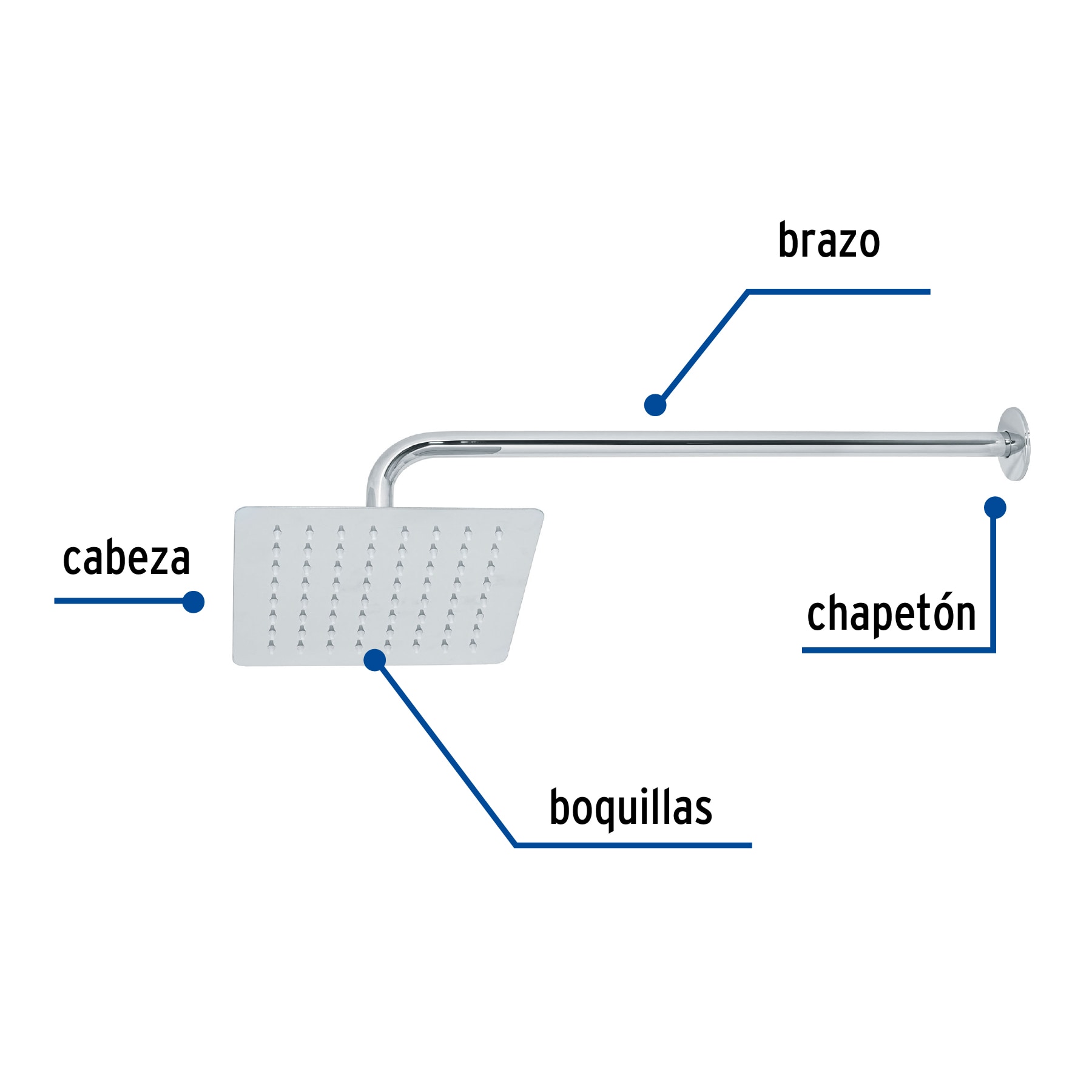 Regadera cuadrada 8', acero inox, con brazo, cromo, TÚBIG - Imagen 3