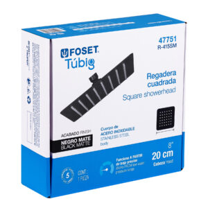 Regadera cuadrada 8', acero inox, sin brazo, negro, TÚBIG - Imagen 7