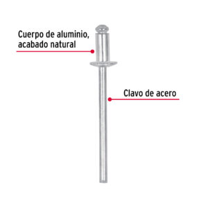 Bolsa con 50 remaches 1/8' x 1/8' de aluminio, ala 1/4' - Imagen 3