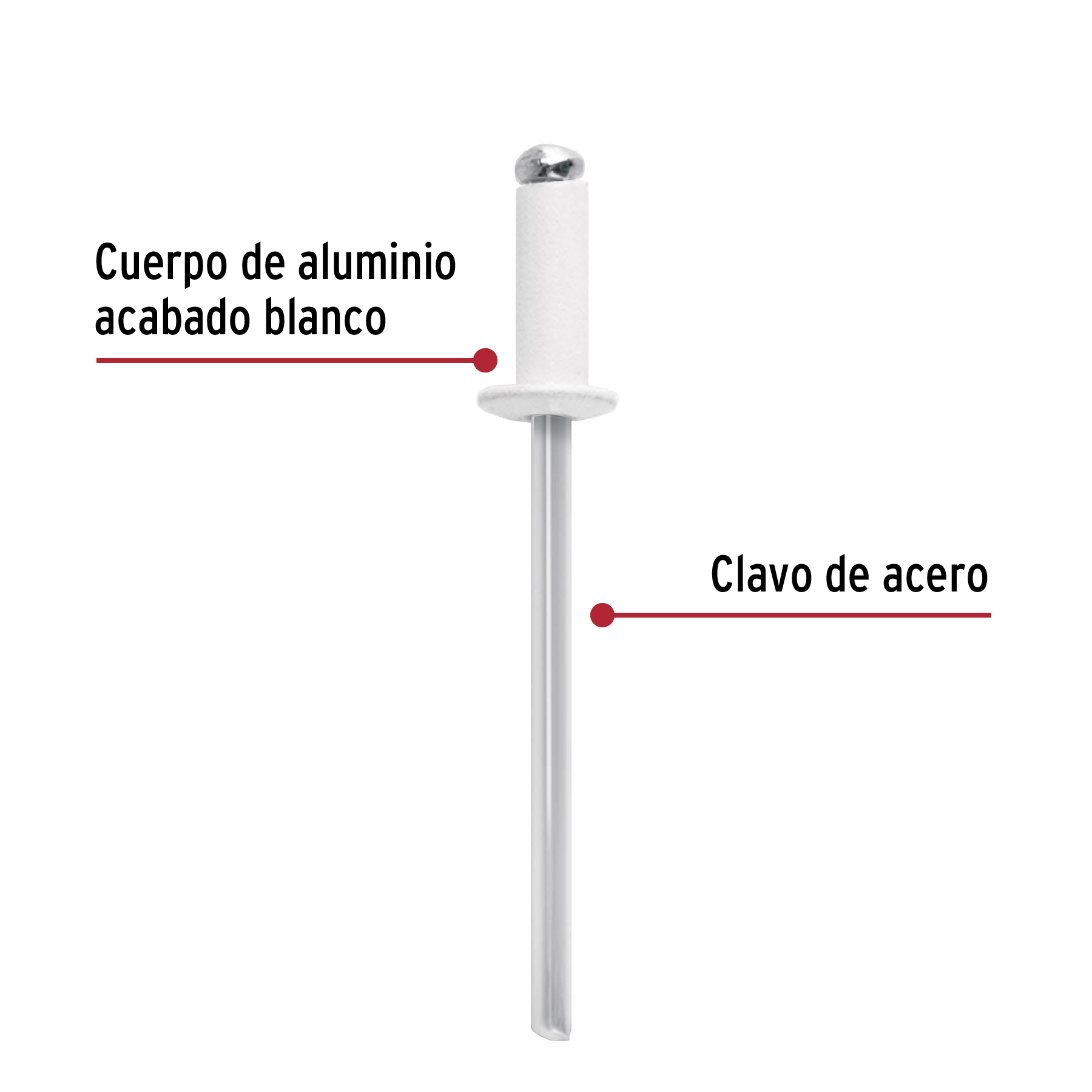 Bolsa c/50 remaches 1/8'x1/4' blancos de aluminio, ala 1/4' - Imagen 3