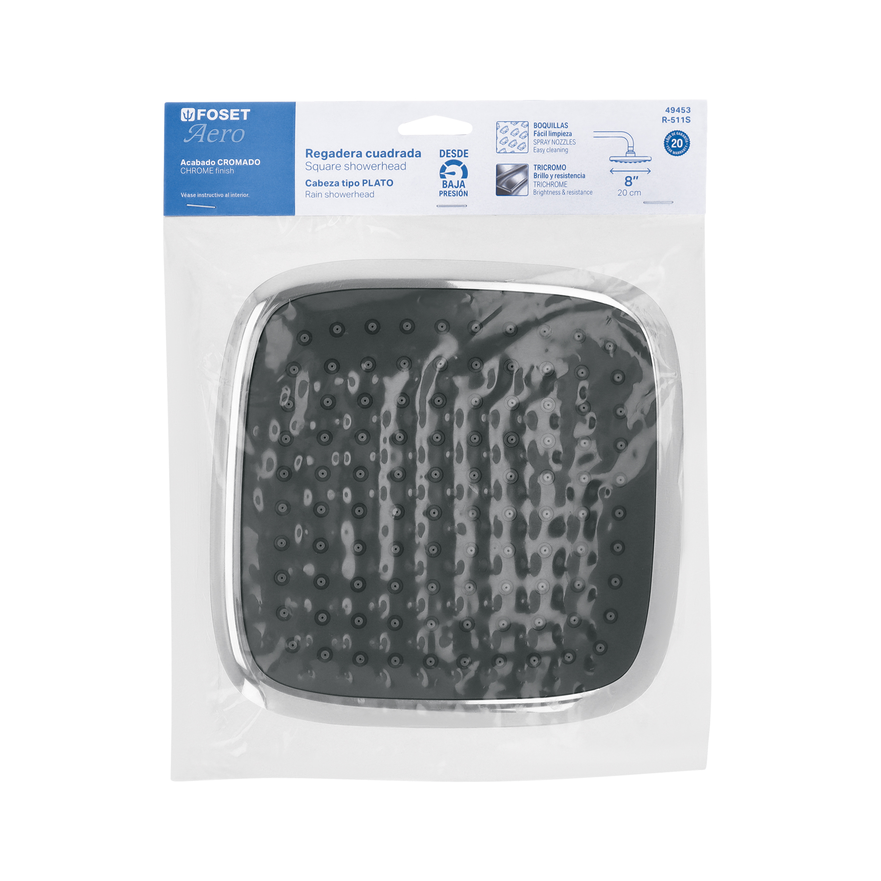 Regadera cuadrada 8', ABS, sin brazo, cromo, AERO - Imagen 8