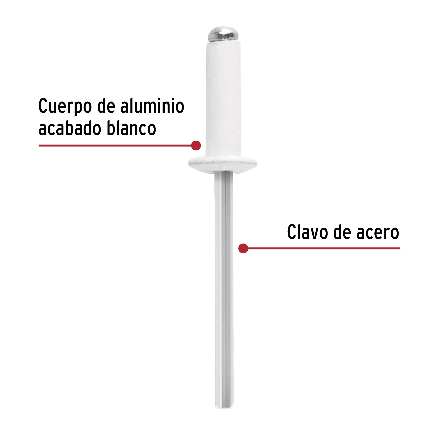 Bolsa c/50 remaches 5/32'x3/8' blancos aluminio, ala 5/16' - Imagen 3