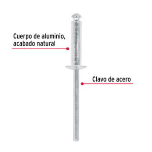 Bolsa con 50 remaches 5/32' x 1/2' de aluminio, ala 5/16' - Imagen 3