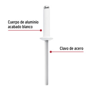 Bolsa c/50 remaches 5/32'x1/2' blancos aluminio, ala 5/16' - Imagen 3