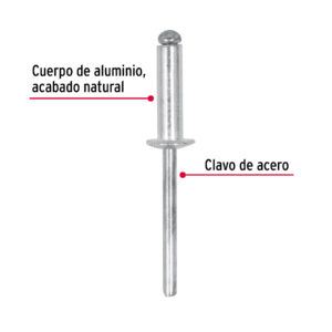 Bolsa con 50 remaches 3/16' x 3/8' de aluminio, ala 3/8' - Imagen 3