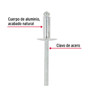Bolsa con 50 remaches 3/16' x 3/8' de aluminio, ala 17/32' - Imagen 3