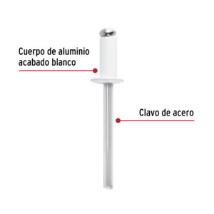 Bolsa c/50 remaches 3/16'x1/2' blancos de aluminio, ala 3/8' - Imagen 3