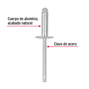 Bolsa con 50 remaches 3/16' x 1/2' de aluminio, ala 17/32' - Imagen 3