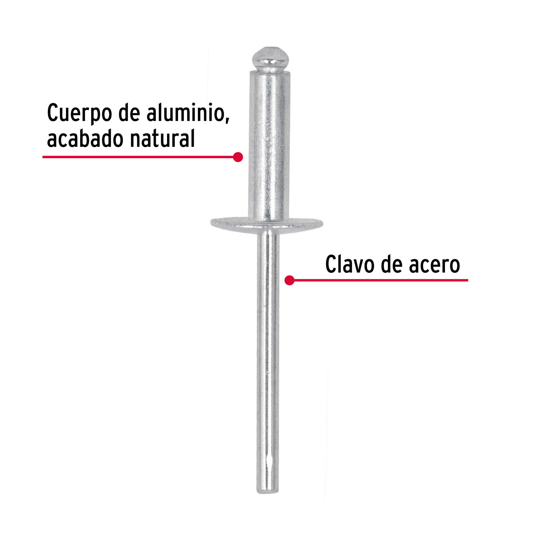 Bolsa con 50 remaches 3/16' x 1/2' de aluminio, ala 17/32' - Imagen 3