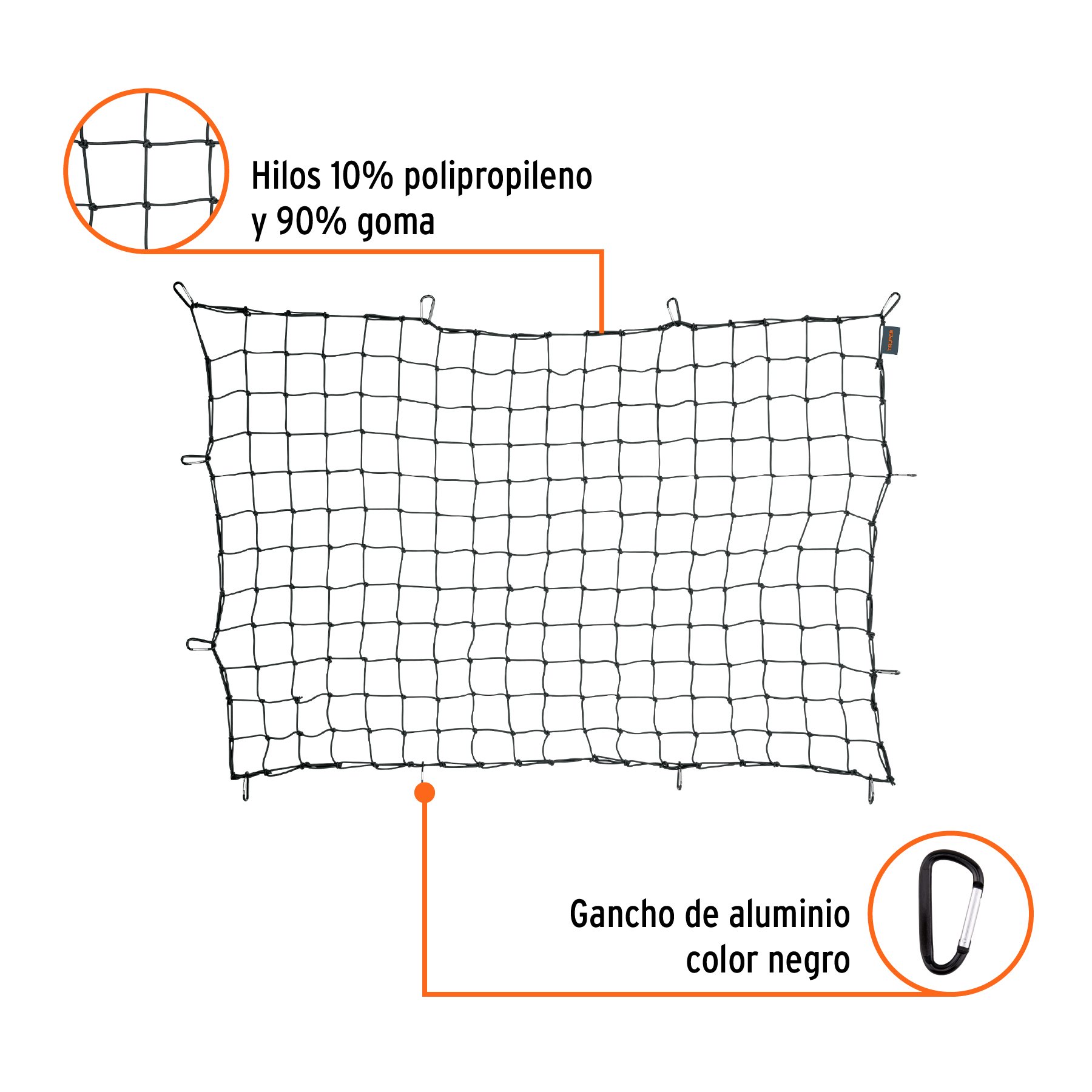 Red de carga de 1.8m x 1.2m para camioneta de 1.5 Ton,TRUPER - Imagen 3