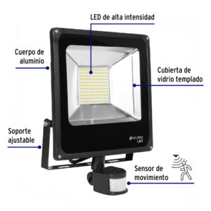 Reflector LED para exteriores 50W 6500K con sensor, VOLTECK - Imagen 4