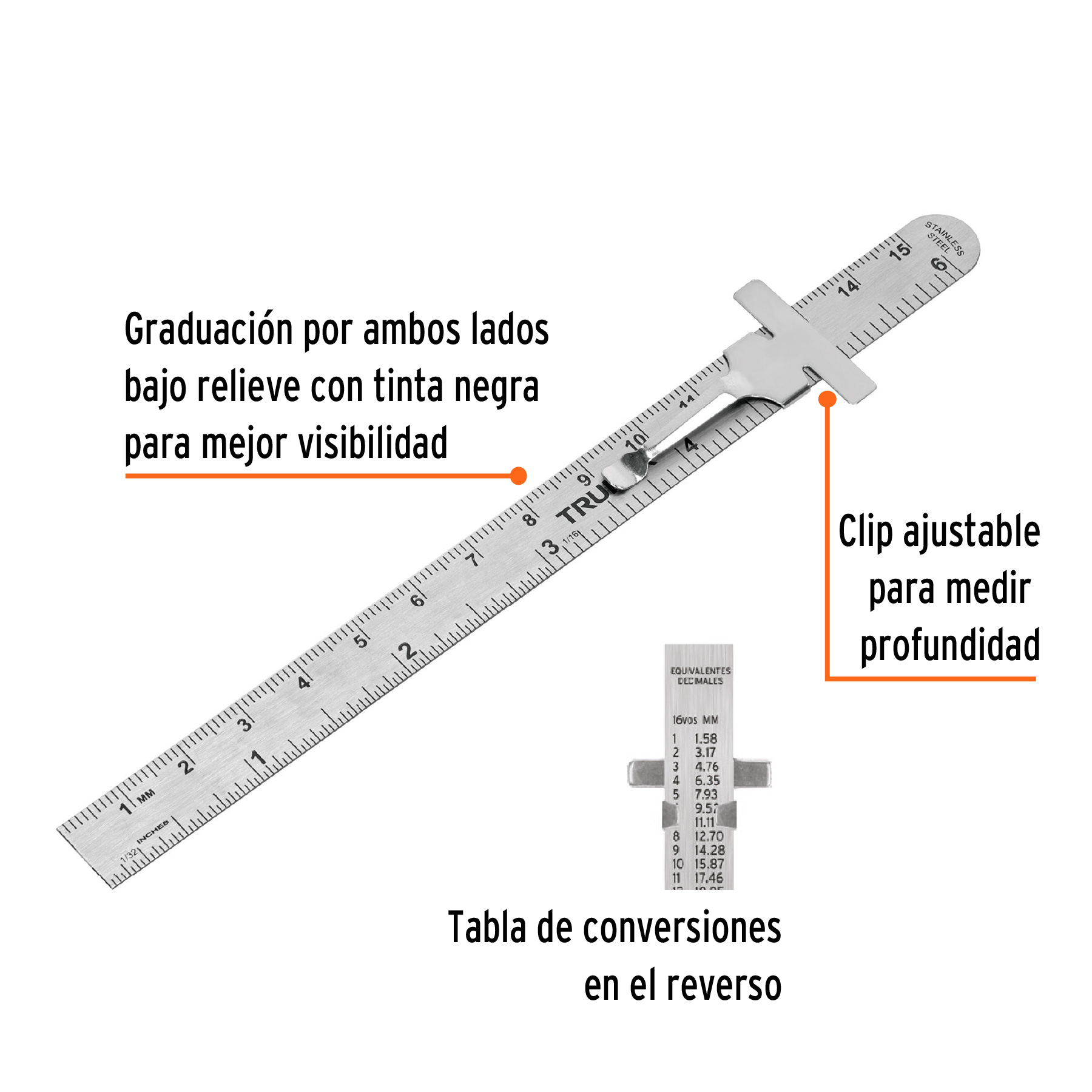 Regla 15 cm de acero inoxidable de bolsillo, TRUPER - Imagen 4