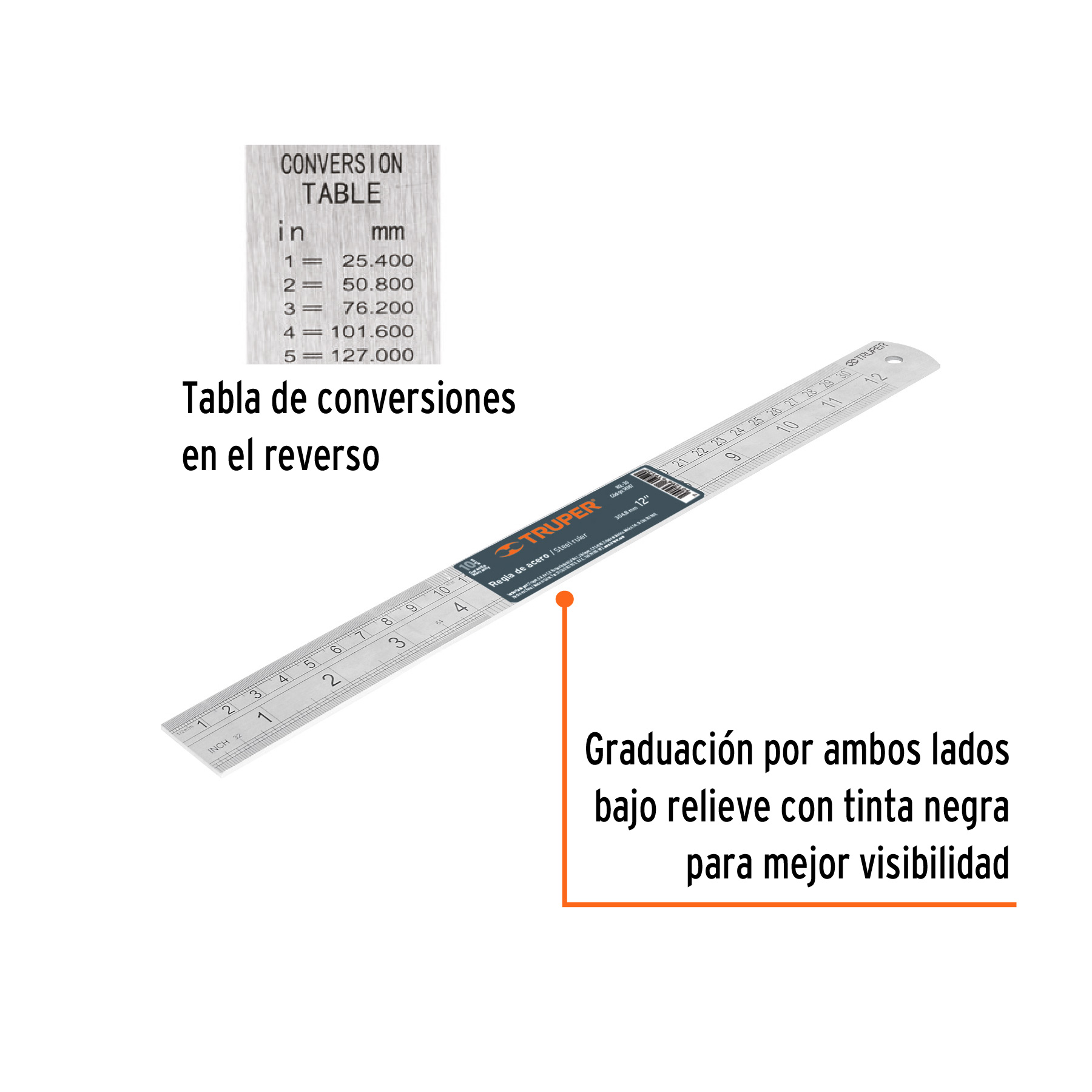 Regla 30 cm de acero inoxidable, TRUPER - Imagen 3
