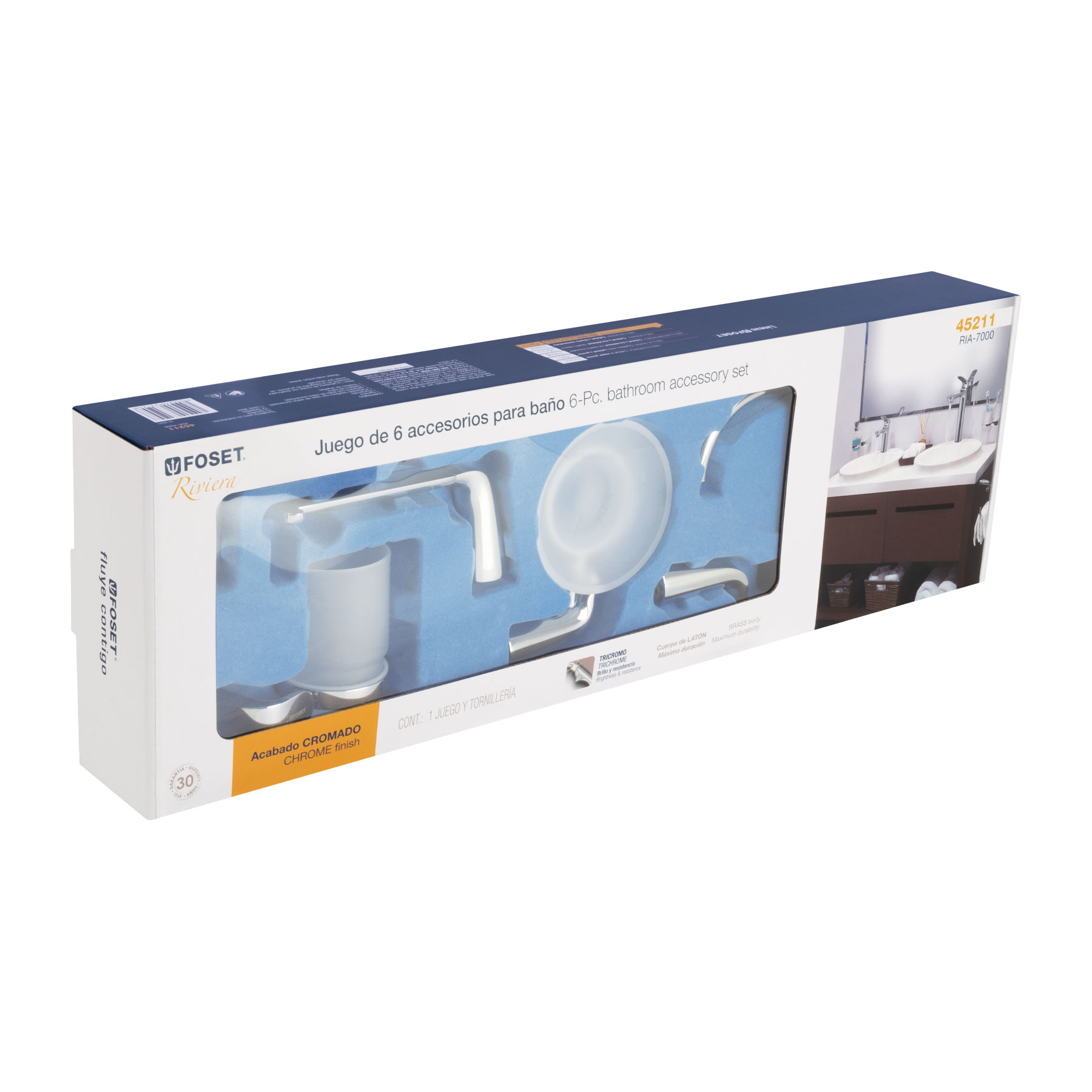 Juego de 6 accesorios para baño acabado cromo, RIVIERA - Imagen 5