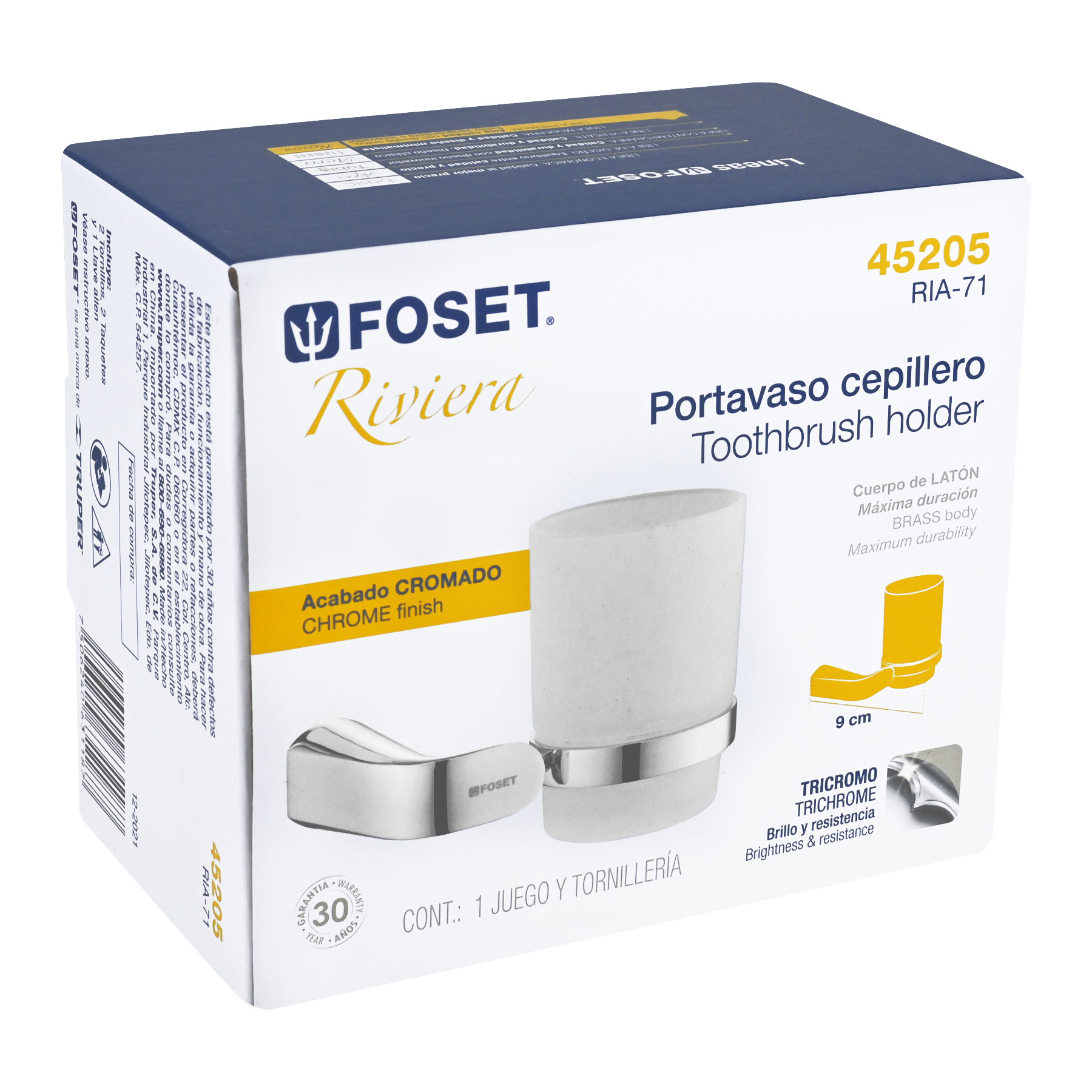 Portavaso cepillero cromo con vaso de vidrio, FOSET RIVIERA - Imagen 5