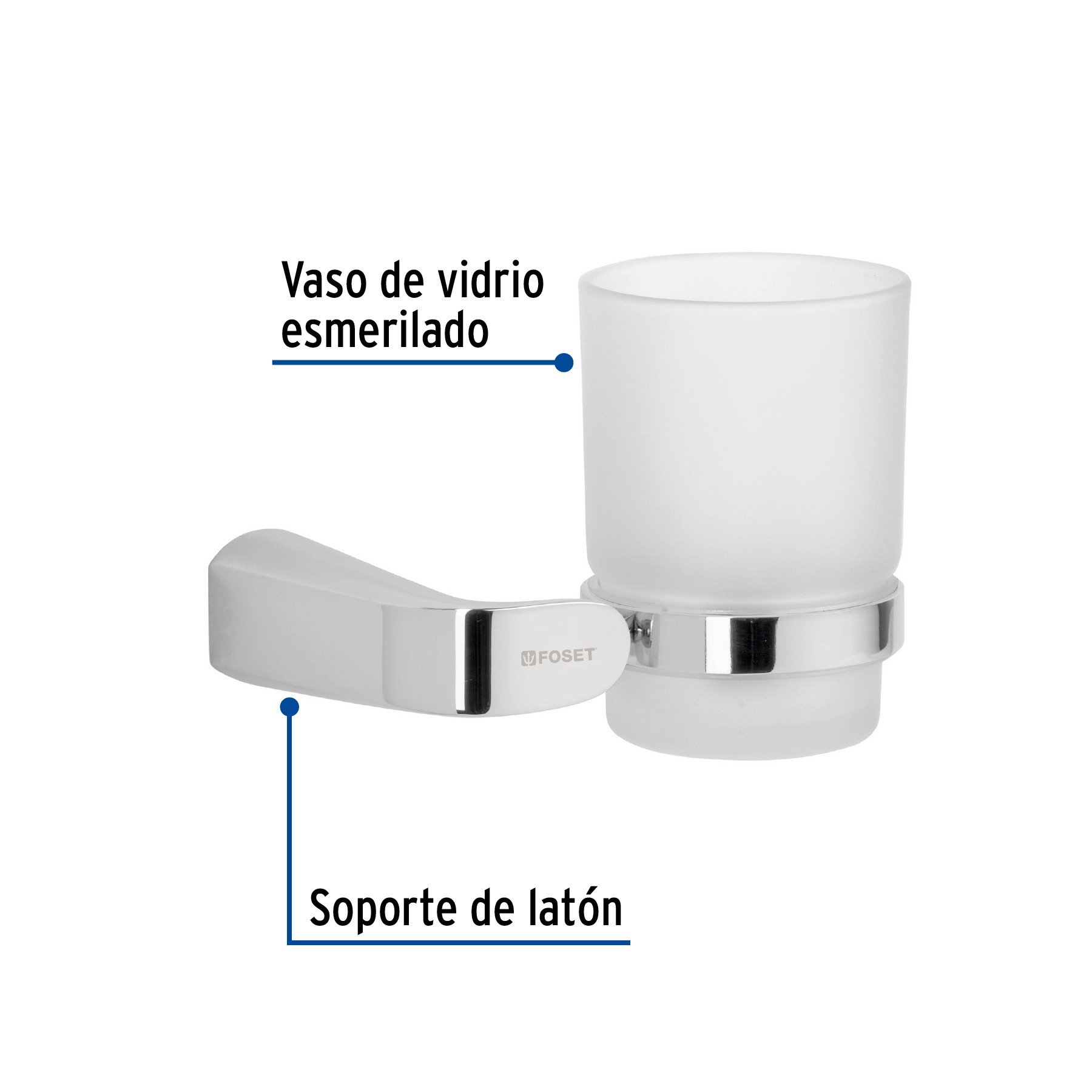 Portavaso cepillero cromo con vaso de vidrio, FOSET RIVIERA - Imagen 3