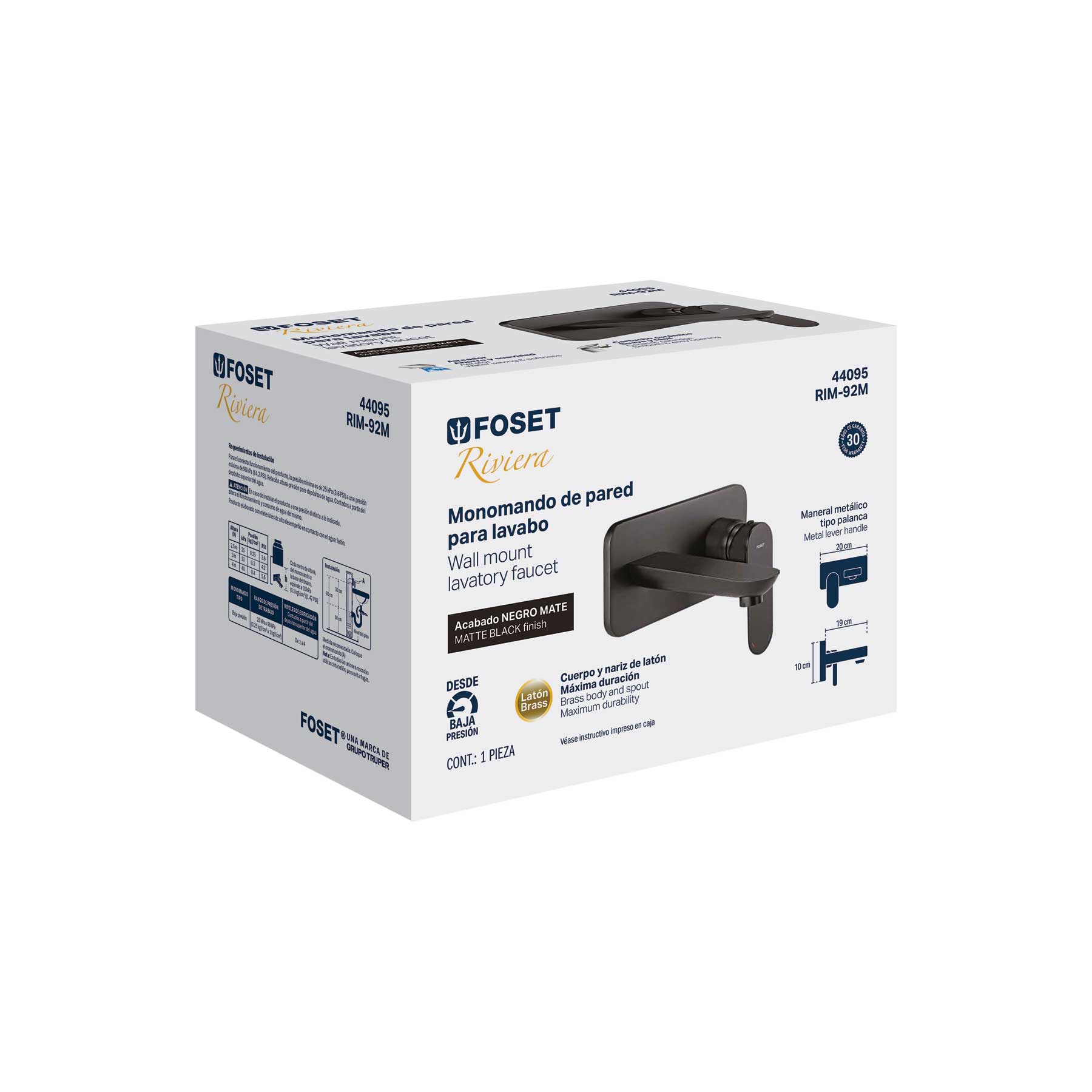 Monomando a pared para lavabo, negro, FOSET RIVIERA - Imagen 5