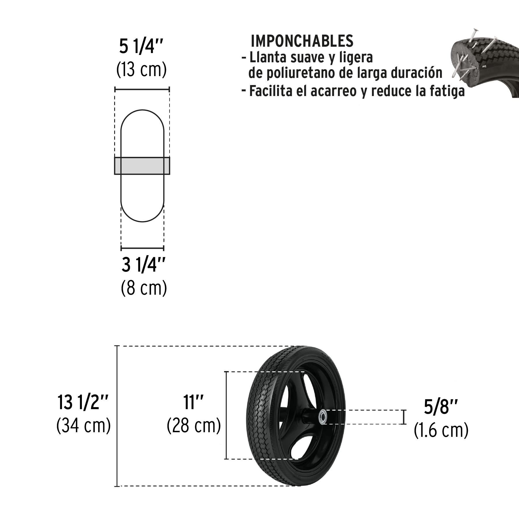 Llanta completa imponchable 13-1/2', incluye eje y baleros - Imagen 3