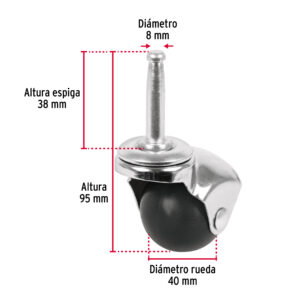 Rodaja esférica, 40 mm con espiga tipo socket, FIERO - Imagen 3