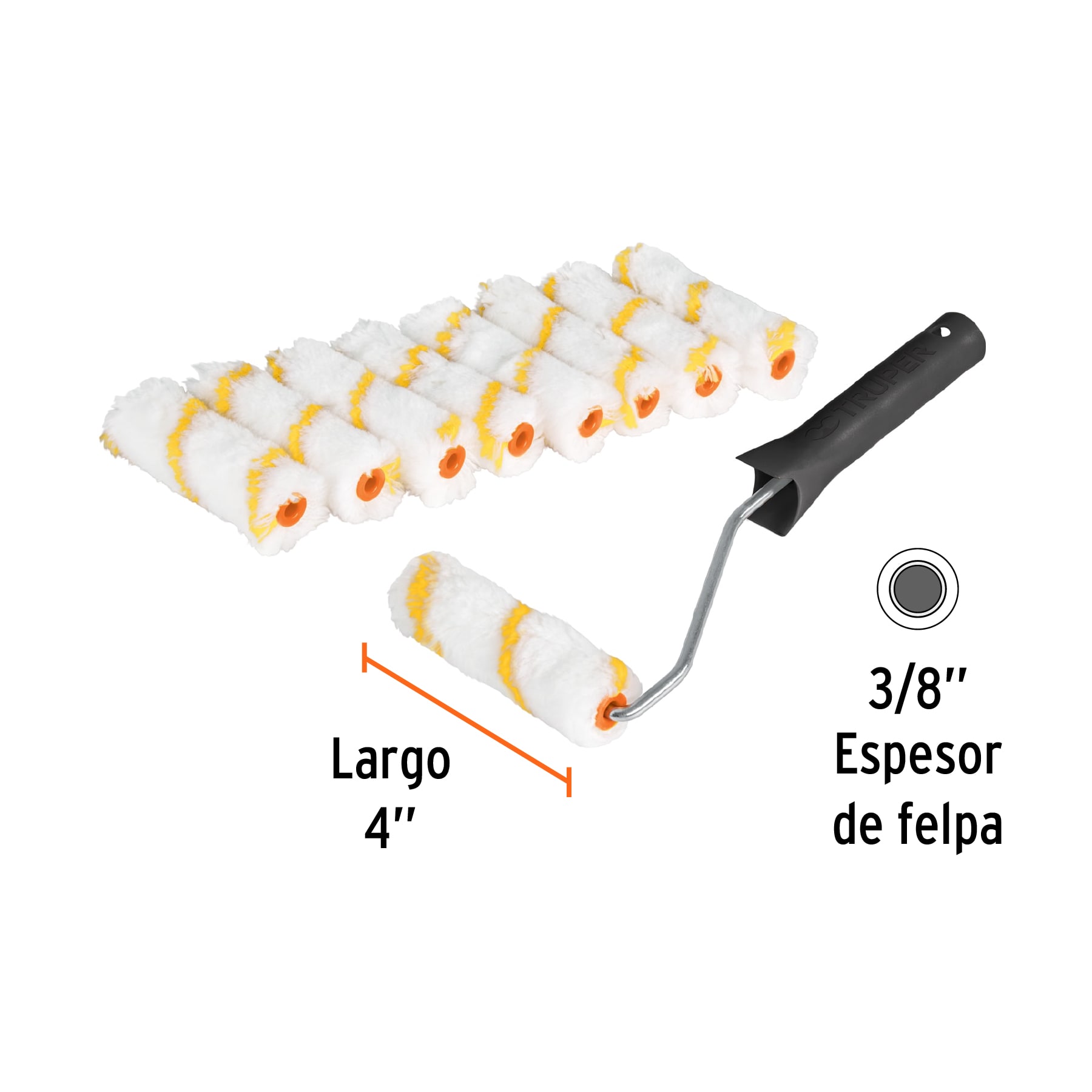 Kit de maneral y 9 mini rodillos de 4' de poliéster, TRUPER - Imagen 4
