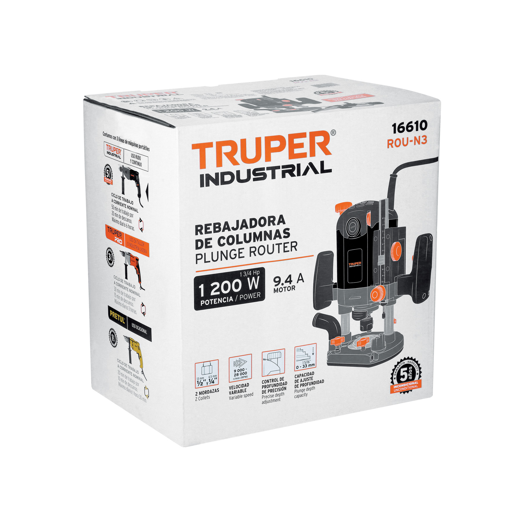 Router (Rebajadora) 1200W, 1-3/4 HP, TRUPER INDUSTRIAL - Imagen 5